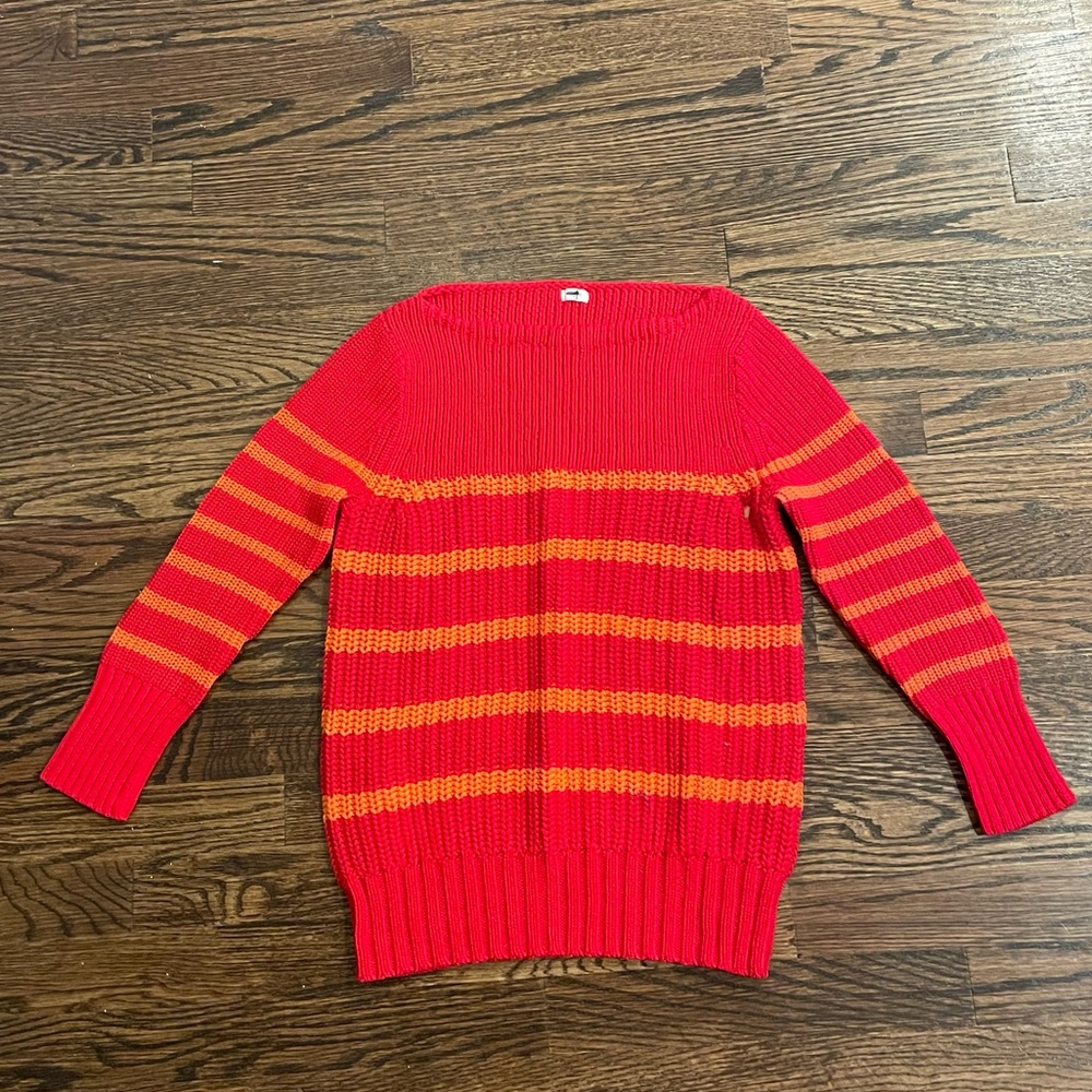 J. Crew Boat Neck Orange and Red Stripe Sweater